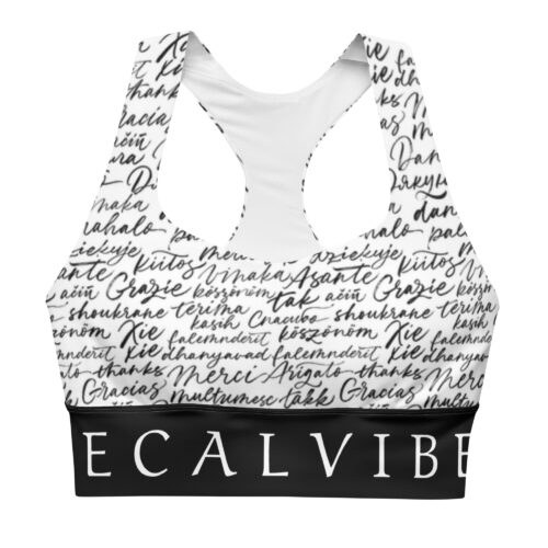 DECALVIBES Longline Sports Bra Sport BH Ultimate Multilingual Calligraphy