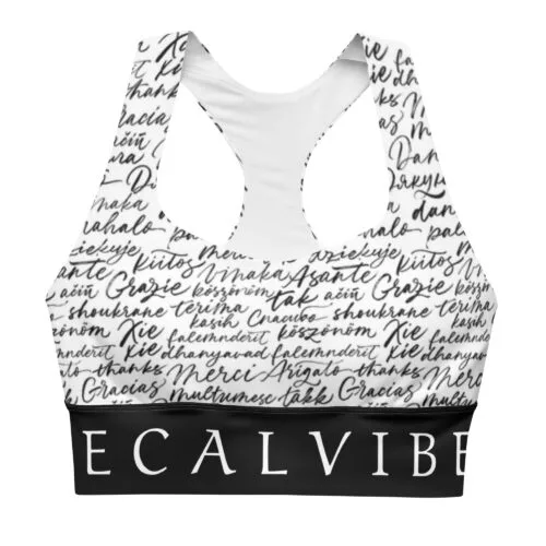 DECALVIBES Longline Sports Bra Sport BH Ultimate Multilingual Calligraphy