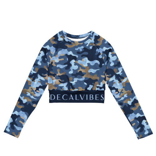 DECALVIBES Crop Top mit langen Ärmeln Ultimate Blue Camouflage