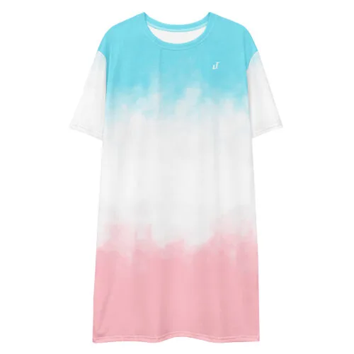 DECALVIBES T-Shirt Kleid Oversize Fit Gradient Pink Blue