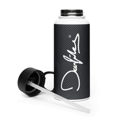 DECALVIBES Edelstahl Trinkflasche 1L mit Strohhalm Carbon